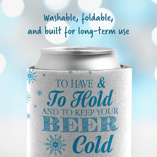 Vista 4 de VictoryStore Custom Winter Wedding Can Coolers – To Have and To Hold – Set of 25 Personalized Drink Sleeves for 12–16 oz Cans & Bottles – Wedding