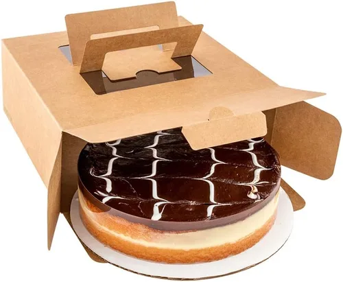 Restaurantware -Cater Tek - Caja cuadrada de papel negro para tarta/almuerzo - con asa emergente, ventana - 9 x 9 x 3 1/2 pulgadas - Caja de 50