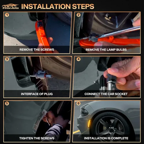 Vista 4 de Luces LED de marcador lateral rojo ámbar para Dodge Charger SRT Hellcat Scat Pack 2015 2016 2017 2018 2019 2020 2021 2022 2023 2024, kit de lente