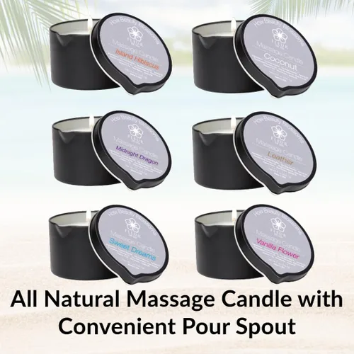 Vista 9 de FLEUR DE SPA Vela de aceite de masaje, 6 onzas con boquilla de vertido, fabricada en Estados Unidos, mezcla natural de coco y soja, se derrite