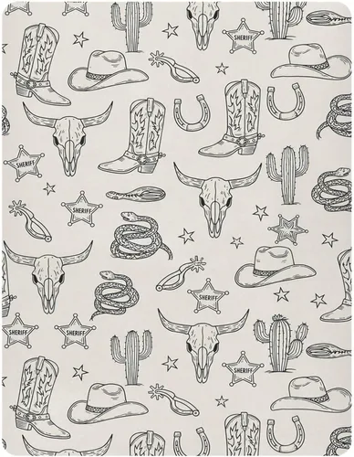 Pfrewn Sábanas de cuna para niños y niñas con sombrero de vaquero, calavera de carnero, botas de vaquero, cactus, sábana ajustable para colchón de