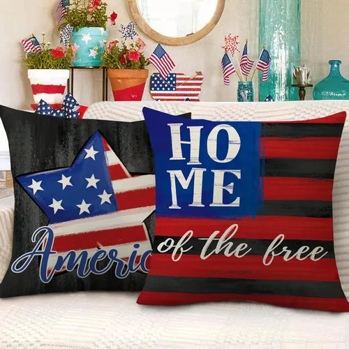 Vista 5 de Fahrendom Juego de 4 fundas de almohada decorativas para el Día de los Caídos de 18 x 18 pulgadas, 4 de julio, 4 de julio, diseño patriótico