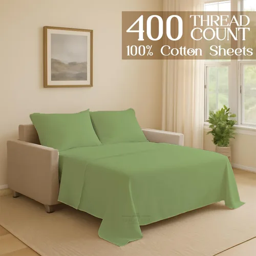Vista 117 de Juego de sábanas para sofá cama, 100% algodón de 400 hilos, juego de 4 piezas, sábana ajustada con bolsillo profundo, suave, sin arrugas