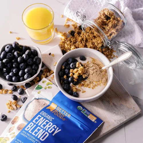 Vista 7 de BetterBody Foods Organic Energy Blend, mezcla de proteínas a base de plantas hecha con extracto de café verde naturalmente energizante y maca, sin