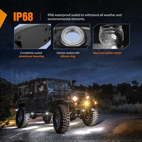 Vista 5 de Nilight LED Rock Light - 6 unidades de luces impermeables para debajo del cuerpo o ruedas, iluminan bien, luz para exterior o interior del auto