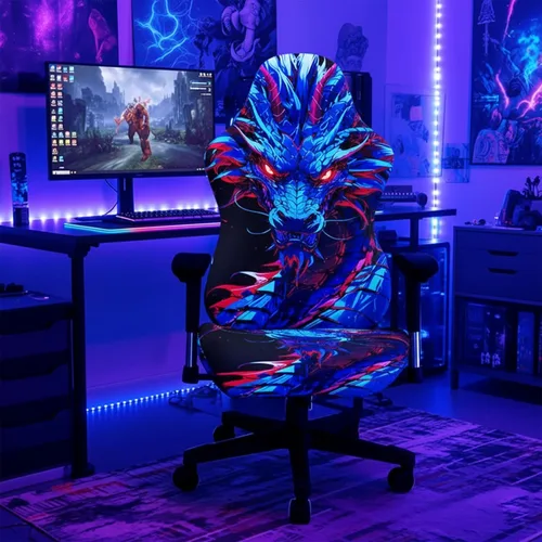 Vista 9 de Blacklight Crackle - Funda para silla de juegos – Funda para silla de deportes electrónicos con diseño geométrico de neón reactivo a los rayos UV