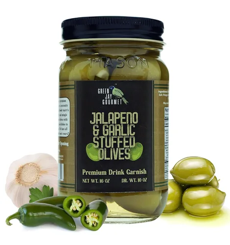 Vista 8 de Green Jay Gourmet Aceitunas Rellenas de Queso Jalapeño Jack – Aceitunas Verdes Rellenas de Queso para Guarnición de Cóctel y Tabla de Quesos