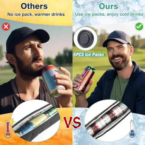 Vista 3 de Upgraded Golf Beer Sleeve with 6 Ice Pucks - 7 Cans Beer Cooler Sleeves for Golf Bags, Ideal Men's Gift