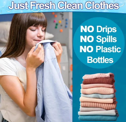 Vista 5 de Hojas de detergente ecológico para ropa (120 hojas grandes), a base de plantas, biodegradables para lavar a máquina, sin líquidos, sin plástico