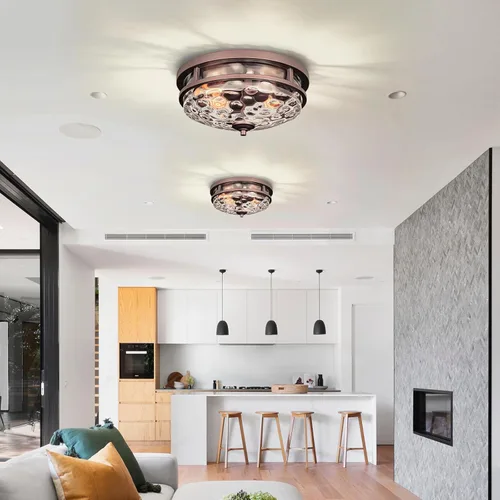 Vista 2 de Edwarmlux Lámparas de techo empotradas, lámpara de techo de granja de 2 luces cerca del techo, lámpara de techo industrial para cocina, pasillo