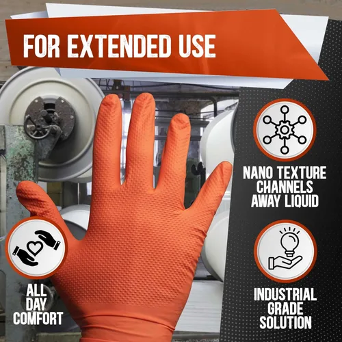 Vista 8 de CHAMPION - Guantes de nitrilo naranja, 8 mil, guantes de resistencia industrial, automotriz y mecánico