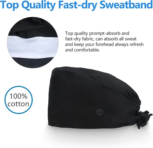 Vista 5 de QBA Gorra de trabajo ajustable con botón, gorro de trabajo de algodón, banda elástica para atar en la espalda, para mujeres y hombres, talla única