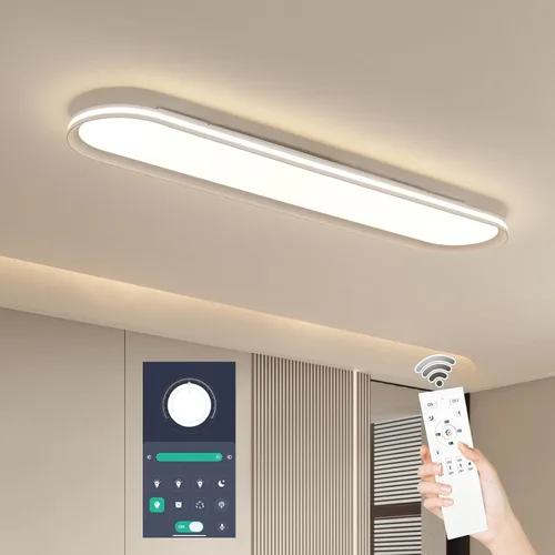 Vista 12 de Lámpara de techo LED de metal regulable de 47.1 pulgadas, delgada, con borde iluminado, lámparas de techo lineales de espectro completo de 65 W