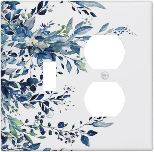 Vista 44 de Cubiertas de Enchufe Dúplex de 1 Gang con Hojas Florales de Eucalipto Azul en Acuarela, Placa Frontal Decorativa para Interruptor de Luz, Placa