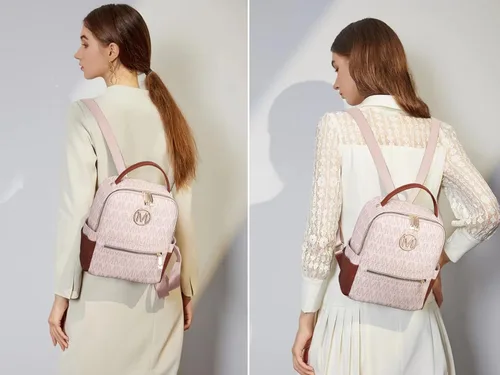 Vista 2 de MKP - Mochila pequeña para mujer y mujer, con múltiples bolsillos, con bolsillo frontal con cremallera, Rosado, Mochilas Daypack