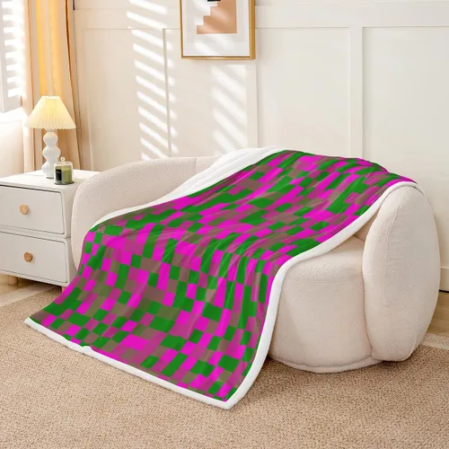 Vista 5 de Manfei Pixelated Miners Throw Blanket Rose Green Brown Grid Fleece Blanket Modern Geometric Games Cozy Throws for Bed Couch Sofa,Kids Boys Girls