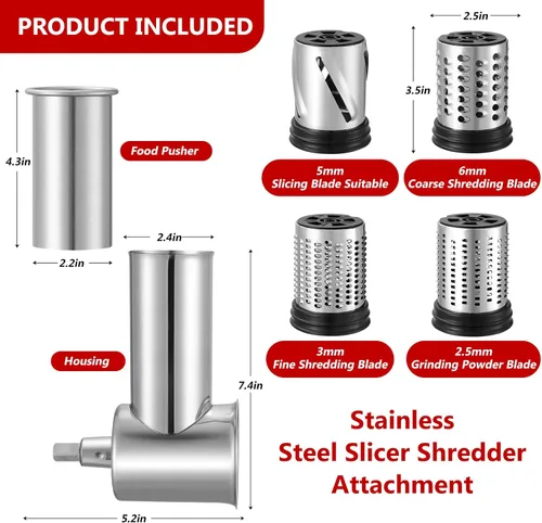 Vista 2 de Trituradora de acero inoxidable y rallador de queso para batidora de pie Kitchenaid, accesorios para rebanadora de verduras para Kitchenaid, máquina