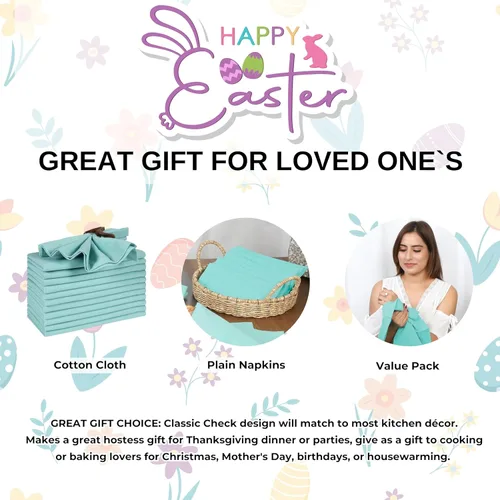 Vista 6 de Servilletas de tela para uso diario, 100% algodón, 18 x 18 pulgadas, color aguamarina, servilletas de boda, servilletas de cóctel, servilletas