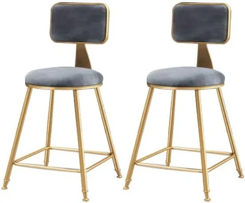 Vista 46 de Taburete moderno para mostrador, taburete sin brazos, taburete de hierro con cojín y pedal, 1 taburete corto (18 pulgadas de alto) azul