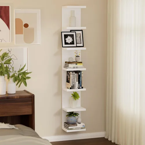 Vista 2 de Estantería de pared de 7 niveles, estantes flotantes para almacenamiento en el hogar, estantes versátiles de pared para dormitorio, sala de estar