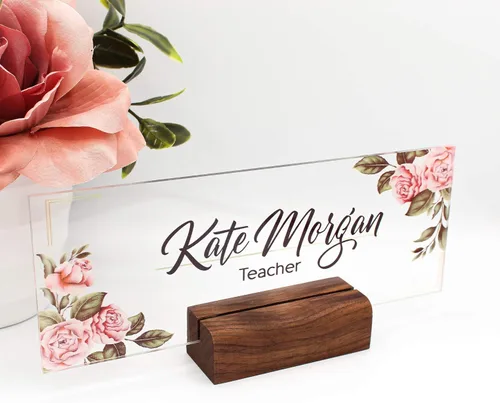 Placa de nombre de escritorio personalizada | Regalo único | Soporte de madera | Decoración de oficina | Placa de nombre para profesor | Letrero |