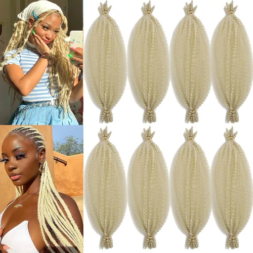 Vista 28 de Parceria 8 Paquetes Cabello para Trenzas Marley Twist de 8 Pulgadas Cabello Afro Twist Elástico Pre-esponjado Cabello Spring Twist Cabello Rizado