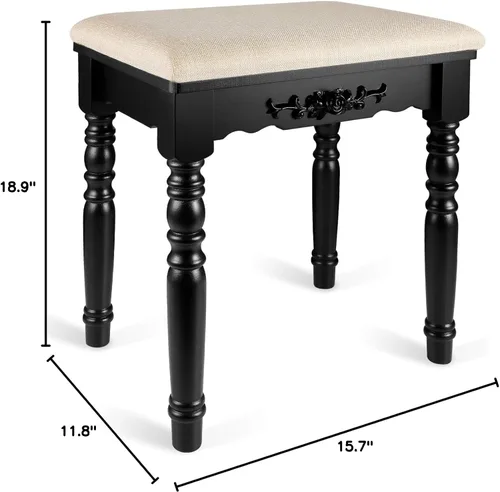 Vista 3 de URFORESTIC Taburete de tocador de madera de roble, moderno taburete de maquillaje con superficie de asiento cóncavo, capacidad de 300 libras, fácil