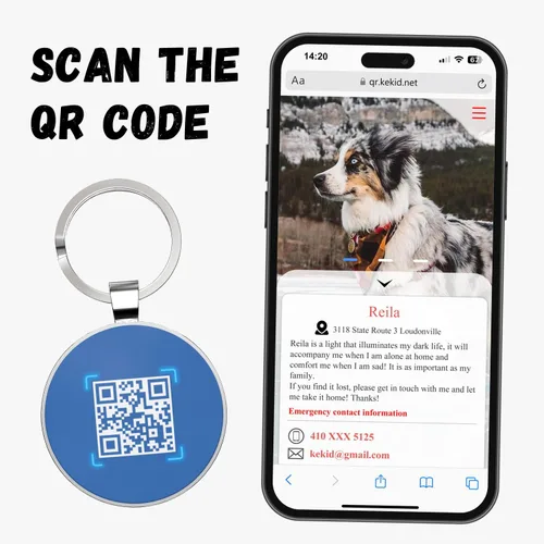 Vista 4 de Etiquetas para perros con código QR, personalizadas para mascotas - Etiquetas de identificación con nombre personalizadas - Escaneo en línea gratis