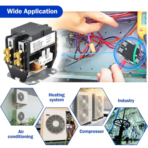 Vista 6 de Dreyoo 1 Pieza Contactor de Bobina de 24V 40A de 2 Polos para Aire Acondicionado, Contactor de Motor HVAC Certificado UL, Relé de Reemplazo