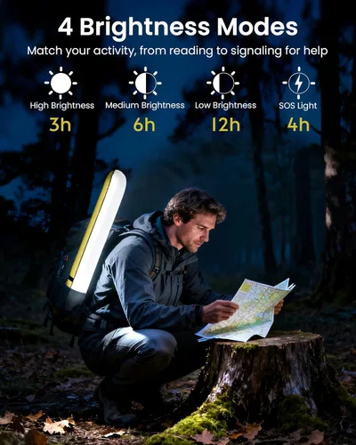 Vista 5 de Luces solares para campamento recargables, 4 modos de iluminación, lámpara inflable impermeable IP66 para senderismo, mochileros, supervivencia