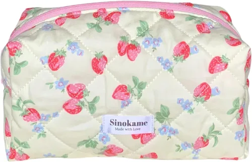 Vista 12 de SINOKAME Lindas bolsas de maquillaje de coqueta floral, Frutos de flores beige, Lindo y estético