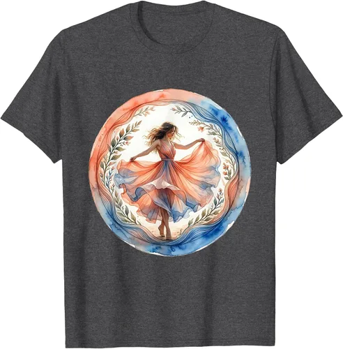 Vista 7 de Flowy Sundress Dancing in Ocean Breeze Design T-Shirt Purple