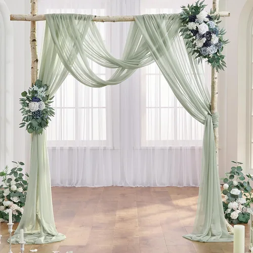Vista 34 de Tela drapeada para arco de boda, cortinas de arco blanco, cortina de telón de fondo transparente para ceremonia, decoración de arcos de boda, 19