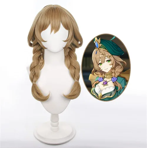 Vista 2 de Peluca larga de cola de caballo marrón para mujer, pelucas de cosplay de anime para Halloween, peluca de disfraz de cosplay
