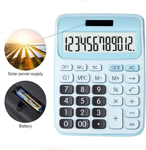 Vista 7 de Calculadora estándar básica de escritorio de 12 dígitos con pantalla LCD grande y botón sensible, energía solar y batería dual para oficina