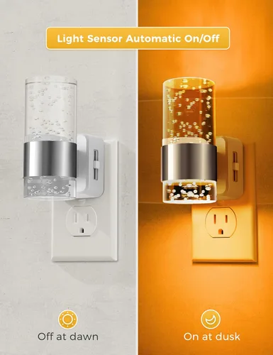 Vista 46 de L LOHAS LED Luz nocturna, paquete de 2 luces nocturnas de burbujas de 3000 K enchufables a la pared, luces nocturnas acrílicas con sensor de luz