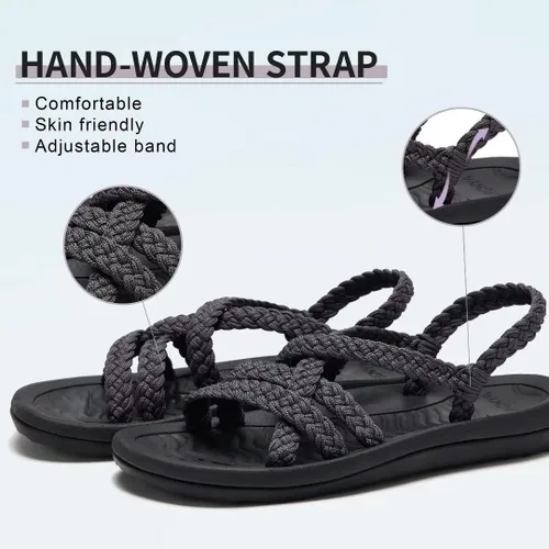 Vista 4 de MEGNYA Sandalias para mujer, cómodas, planas, con soporte de arco, impermeables, para caminar, senderismo, viajes, bodas, playas y lugares con agua