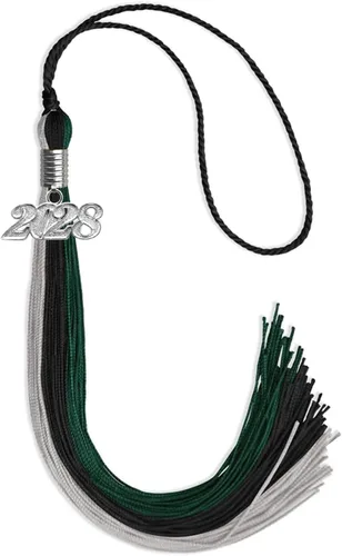 Vista 121 de Endea Graduation Borla de triple color con gota de fecha plateada (negro/dorado/granate, 2020)
