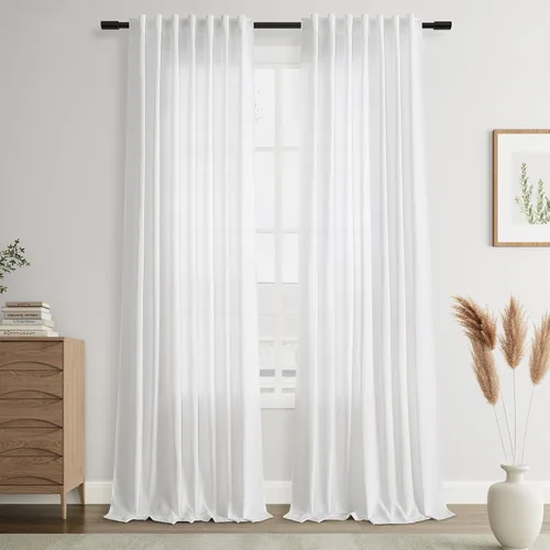 Vista 78 de Joywell - Cortinas de lino de 96 pulgadas de largo para sala de estar Natural