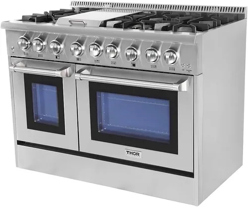 Vista 2 de Thor Kitchen HRD4803U 48 Independiente Estilo Profesional Dual Fuel Range 67 cu ft Horno Eléctrico 6 NPLP Quemadores S sin cable SteelHRD4803U