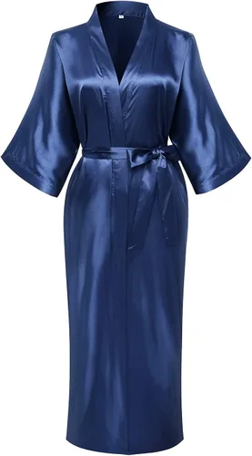 Vista 5 de Bata tipo kimono de satén para mujer, bata larga y sedosa para dama de honor, ropa de dormir para boda, fiesta, prepararse