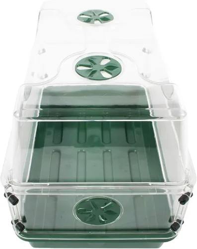 Vista 3 de EarlyGrow 93763 propagador medio con cúpula para semillas y hierbas con extensión de altura lateral ventilada, verde