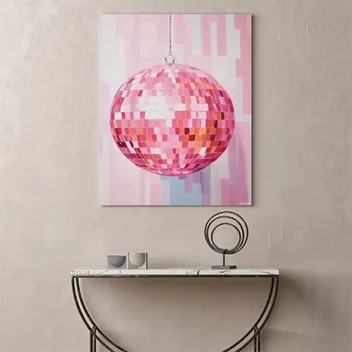Vista 2 de Póster de bola de discoteca rosa con estampado pastel de rubor pastel, póster de bola de espejo, pintura de acuarela, arte de pared bohemio