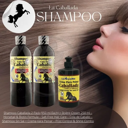 Vista 2 de Champú Caballada paquete de 2 (32.1 fl oz cada uno) + Crema de peinado 8.5 fl oz - Fórmula de cola de caballo y biotina - Cuidado del cabello sin