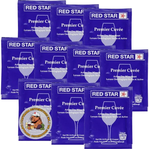 Red Star Premier Cuvee - Levadura de vino (10 unidades) – Ideal para hacer sidra de vino Mead Kombucha en casa – 0.18 oz de sobres – Saccharomyces