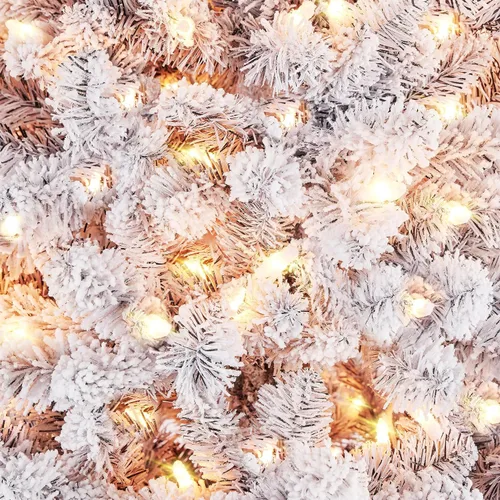 Vista 7 de Yaheetech Árbol de Navidad de Abeto Tipo Lápiz Preiluminado con Nieve Artificial de 6 pies con Bisagras, Árbol de Navidad Delgado para Esquina