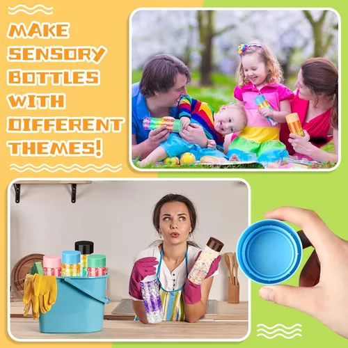 Vista 6 de Hoolerry 16 botellas sensoriales de plástico vacías con tapas, botellas de agua sensoriales de plástico transparente reutilizables para manualidades