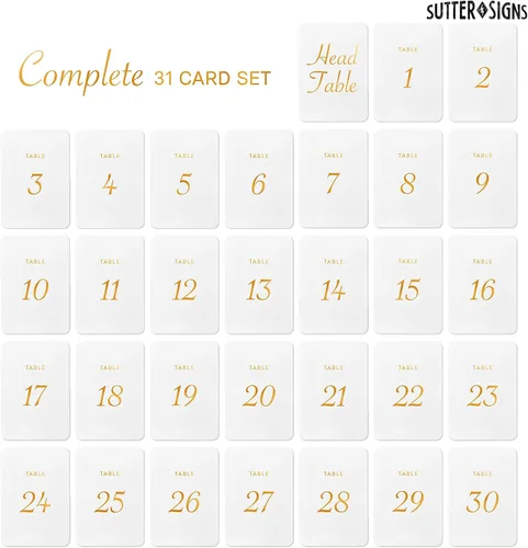 Vista 5 de Caja a granel de 20 juegos – números de mesa de boda 1-30 tarjeteros dorados Elegantes letreros de mesa para recepciones de boda