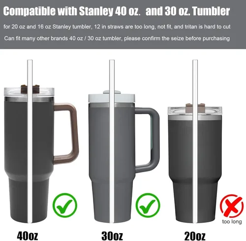 Vista 3 de ALINK Paquete de 8 popotes de vidrio de repuesto para vasos Stanley de 40 onzas y 30 onzas, popotes transparentes reutilizables de 12 pulgadas