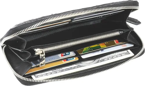 Vista 6 de Cartera de cuero de cocodrilo genuino para hombres, cartera hecha a mano de lujo, Black01, Minimalista